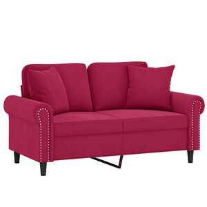 vidaXL Canapea cu 2 locuri cu pernuțe, roșu vin, 120 cm, catifea