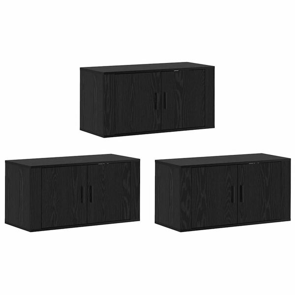 vidaXL Set Dulap TV montat pe perete Pe perete 3 pcs Stejar Negru