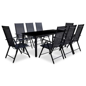 vidaXL Set mobilier de exterior pliabil, 9 piese, negru, aluminiu