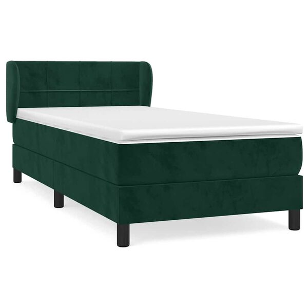 vidaXL Pat box spring cu saltea, verde &icirc;nchis, 80x200 cm, catifea