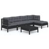 vidaXL Set mobilier grădină cu perne, 6 piese, negru, lemn de pin