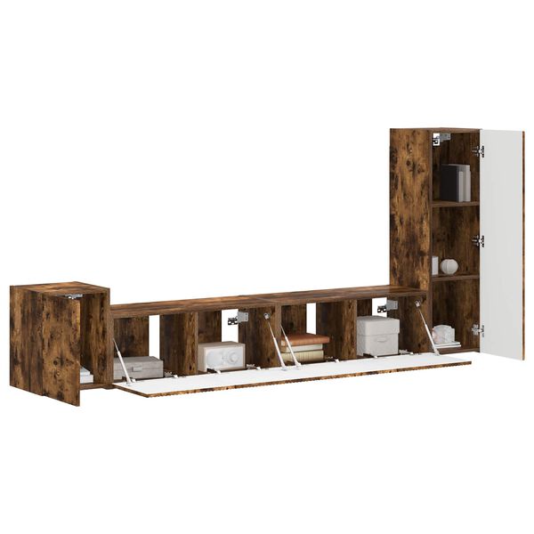 vidaXL Set comodă TV Pe perete 3 pcs Stejar fumuriu Lemn compozit