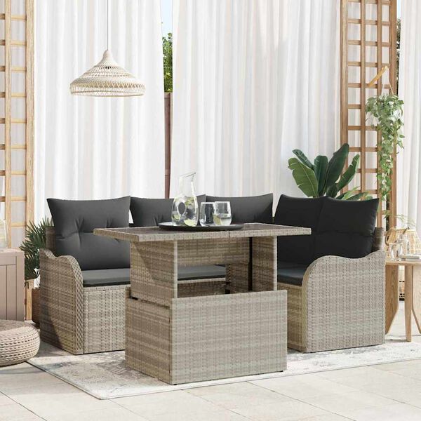vidaXL Set de canapele pentru grădină 5 pcs Gri deschis Poli Rattan