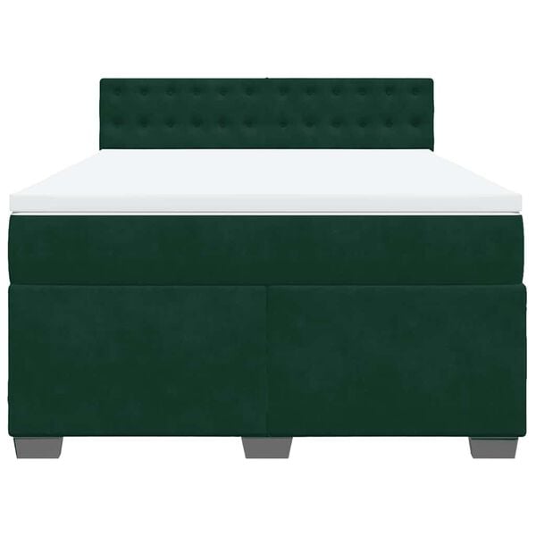 vidaXL Pat box spring cu saltea, verde &icirc;nchis, 140x190 cm, catifea