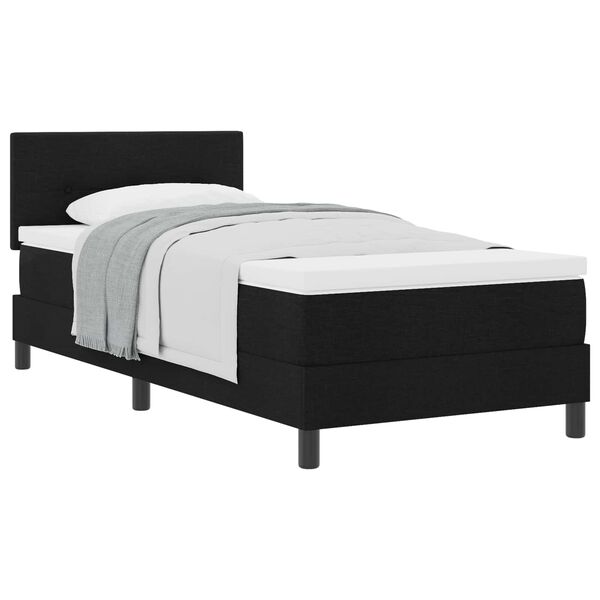 vidaXL Pat cu arcuri cu saltea cu headboard Negru 90 x 190 cm țesătură