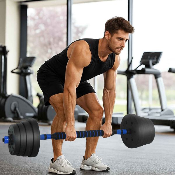 vidaXL Set Haltere și Bară 2 &icirc;n 1 30kg Negru și Albastru