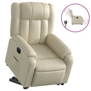 vidaXL Fotoliu rabatabil electric cu ridicare, crem, piele ecologică