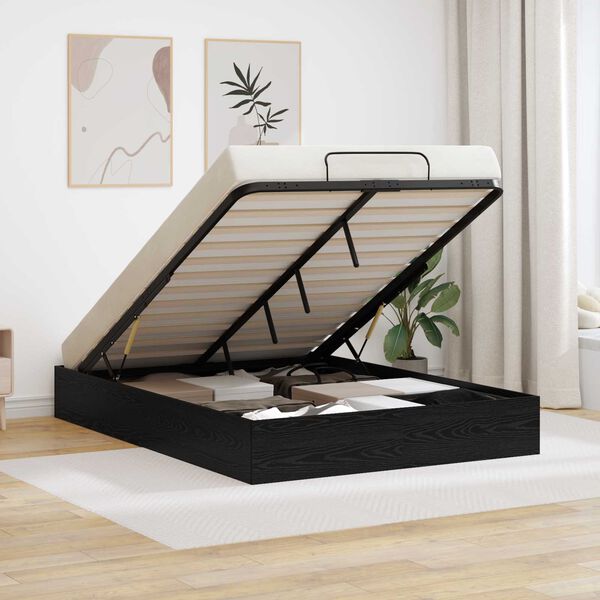 vidaXL Cadru de pat otoman Stejar Negru 203 x 140 x 25 cm