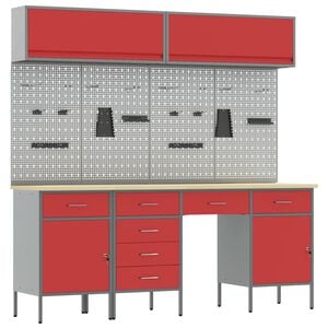 vidaXL Set de dulapuri de lucru cu sertar cu depozitare 10 buc. Roșu