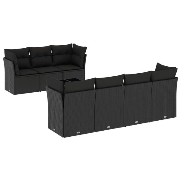 vidaXL Set mobilier de grădină cu perne, 8 piese, negru, poliratan