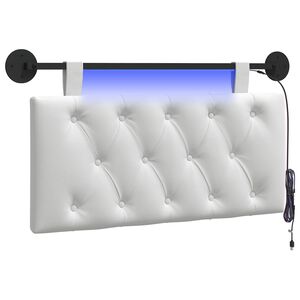 vidaXL Tăblie de pat suspendată Cu lumină LED Alb Țesătură