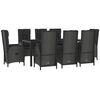 vidaXL Set mobilier de grădină cu perne, 9 piese, negru/gri, poliratan