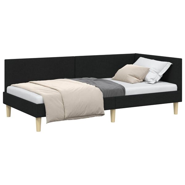 vidaXL Cadru de pat colțar cu headboard Negru 90 cm x 190 cm Catifea