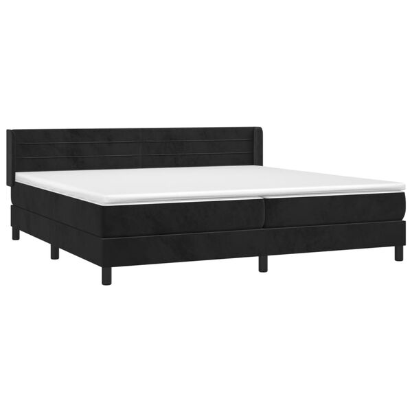 vidaXL Pat box spring cu saltea, negru, 200x200 cm, catifea