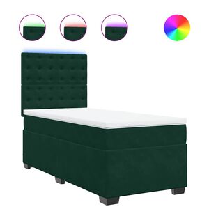 vidaXL Pat box spring cu saltea, verde &icirc;nchis, 90x190 cm, catifea