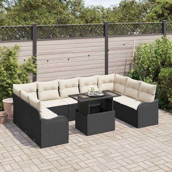 vidaXL Set de canapele pentru grădină 10 pcs Negru Rattan poli
