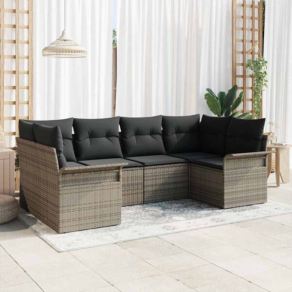 vidaXL Set de canapele pentru grădină cu pernă 6 pcs Gri Rattan poli