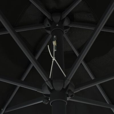 vidaXL Umbrelă de soare cu LED și stâlp aluminiu, negru, 270 cm