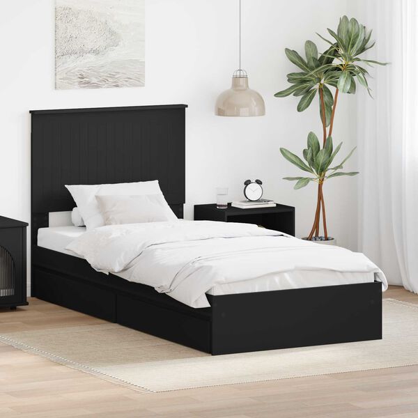vidaXL Pat cu storage cu headboard Negru 90 x 190 cm Lemn compozit