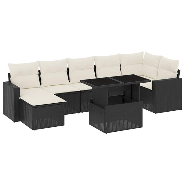 vidaXL Set mobilier de grădină cu perne, 8 piese, negru, poliratan