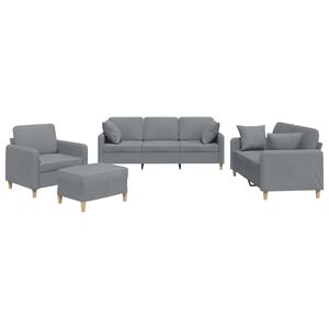 vidaXL Set de canapele cu perne, 4 piese, gri deschis, material textil