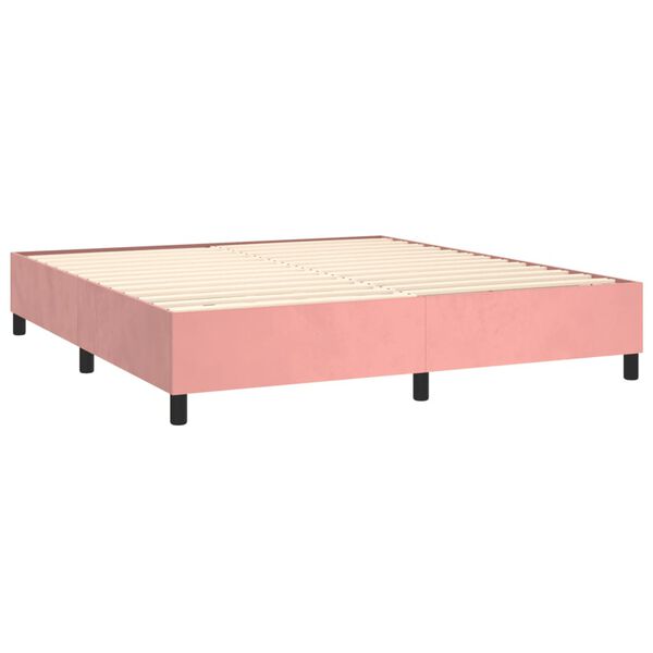 vidaXL Pat box spring cu saltea, roz, 180x200 cm, catifea