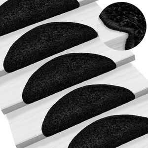 vidaXL Covorașe pentru scări, 15 buc., 56x17x3 cm, negre, semirotunde