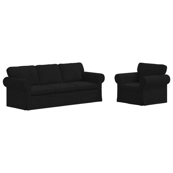 vidaXL Canapea 2 pcs Negru 215 x 82 x 80 cm țesătură