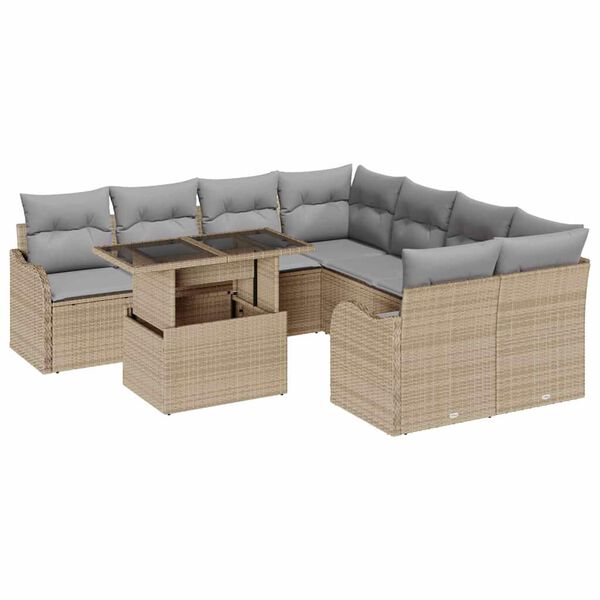 vidaXL Set de canapele pentru grădină cu pernă 9 pcs Bej Rattan poli
