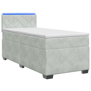 vidaXL Pat box spring cu saltea și LED Gri deschis Unic Catifea