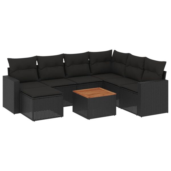 vidaXL Set mobilier de grădină cu perne, 8 piese, negru, poliratan
