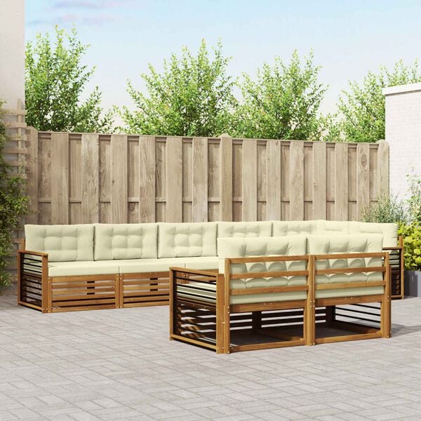 vidaXL Set de canapele de exterior cu pernă 8 pcs Natural și Crem