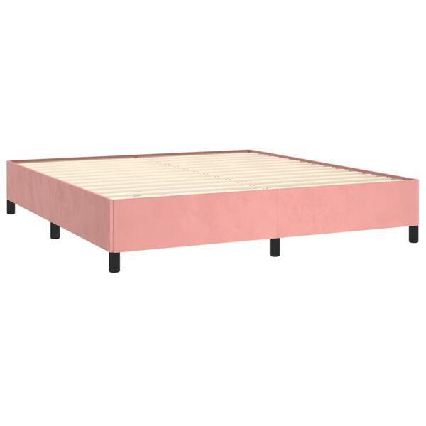 vidaXL Pat box spring cu saltea, roz, 180x200 cm, catifea