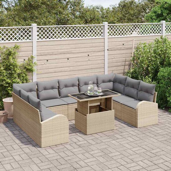 vidaXL Set de canapele pentru grădină cu pernă 10 pcs Bej Rattan poli