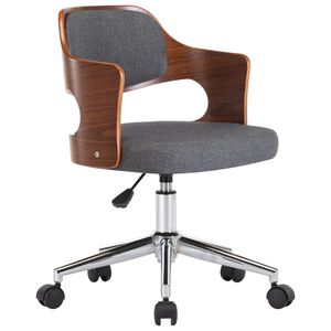 vidaXL Scaun de birou pivotant, gri, lemn curbat și material textil