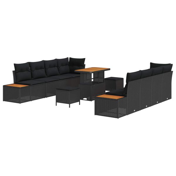 vidaXL Set de canapele pentru grădină 11 pcs Negru Rattan poli