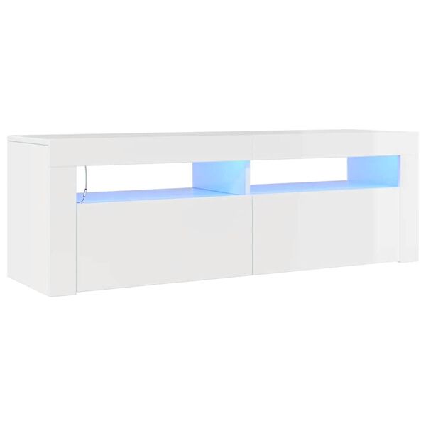vidaXL Comodă TV cu lumini LED, alb extralucios, 120x35x40 cm