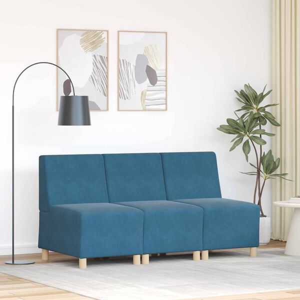 vidaXL Unitate Sofa Modulară Fără Brațe 3 pcs albastru 55 x 74 x 82 cm