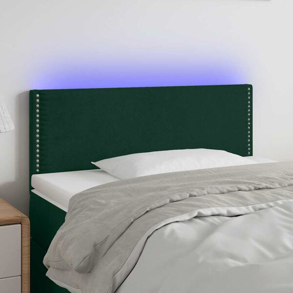 vidaXL Tăblie de pat cu LED, verde &icirc;nchis, 100x5x78/88 cm, catifea