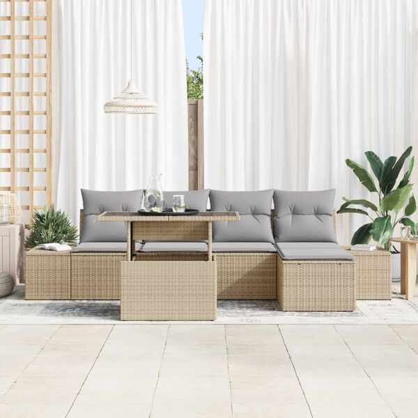 vidaXL Set de canapele pentru grădină 6 pcs Bej Rattan poli