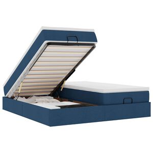 vidaXL Cadru de pat otoman cu saltele, țesătură albastră 180x200cm