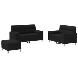 vidaXL Set de canapele cu perne, 3 piese, negru, textil