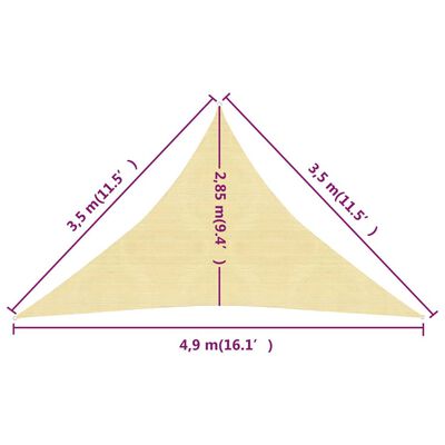 vidaXL Pânză parasolar, bej, 3,5x3,5x4,9 m, HDPE, 160 g/m²