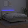 vidaXL Pat cu arcuri, cu saltea & LED, crem, 140x190 cm, piele eco