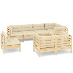 vidaXL Set mobilier de grădină cu perne crem, 8 piese, lemn masiv pin