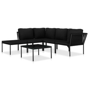 vidaXL Set mobilier de grădină cu perne, 6 piese, negru, PVC