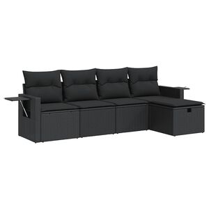 vidaXL Set mobilier de grădină cu perne, 5 piese, negru, poliratan