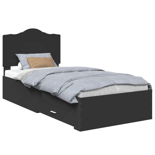 vidaXL Cadru de pat cu headboard Negru 75 x 190 cm Lemn compozit