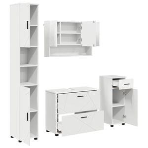 vidaXL Set de mobilier pentru baie 4 pcs Alb Lemn aranjat și metal