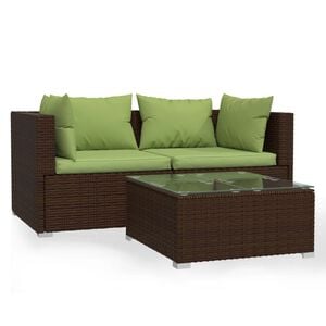 vidaXL Set mobilier de grădină cu perne, 3 piese, maro, poliratan